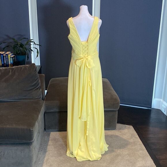 Women’s Yellow Full Length Chiffon V-Neck Bridesmaid Dress Corset Back Size M - Picture 5 of 9